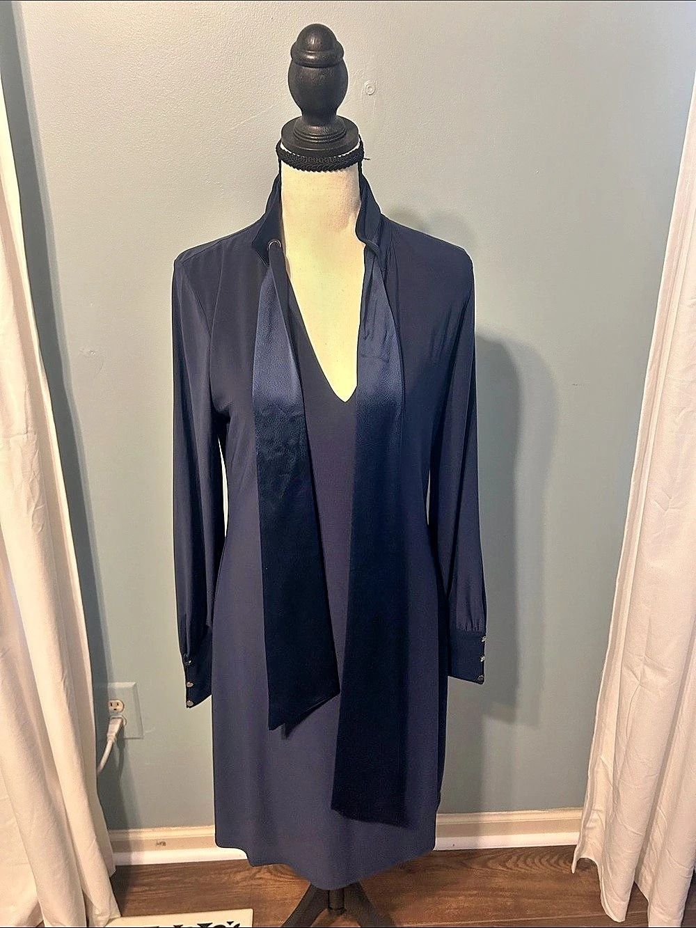 Black House White Market Tie Neck Midi Dress Blue Medium Like New